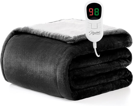 Homemate Electric Heated Blanket Twin Size - 62"x84" Heating Blanket Twin Size 1/2/4/6/8 Hours Auto-Off 10 Heat Level Over-Heat Protection Flannel Sherpa ETL Certification