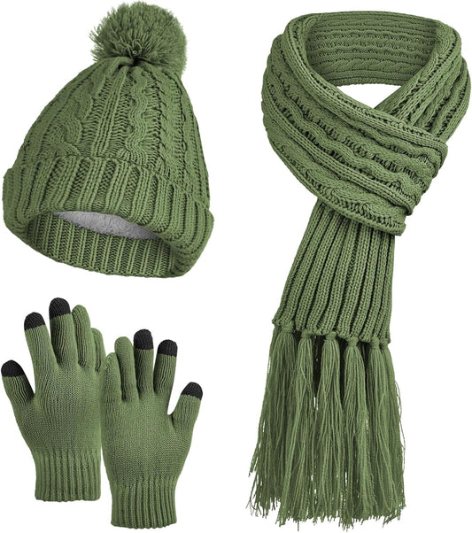MissShorthair Womens Beanie Winter Hats 3 in 1 Knit Warm Hat Gloves and Scarf Set Women Scarves for Cold Weather