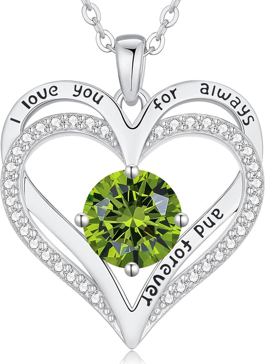 LOUISA SECRET Love Heart Birthstone Necklaces for Women, Birthday Gift for Women, Anniversary Jewelry for Wife Her, 925 Sterling Silver Pendant Necklace, Mother's Day Gift