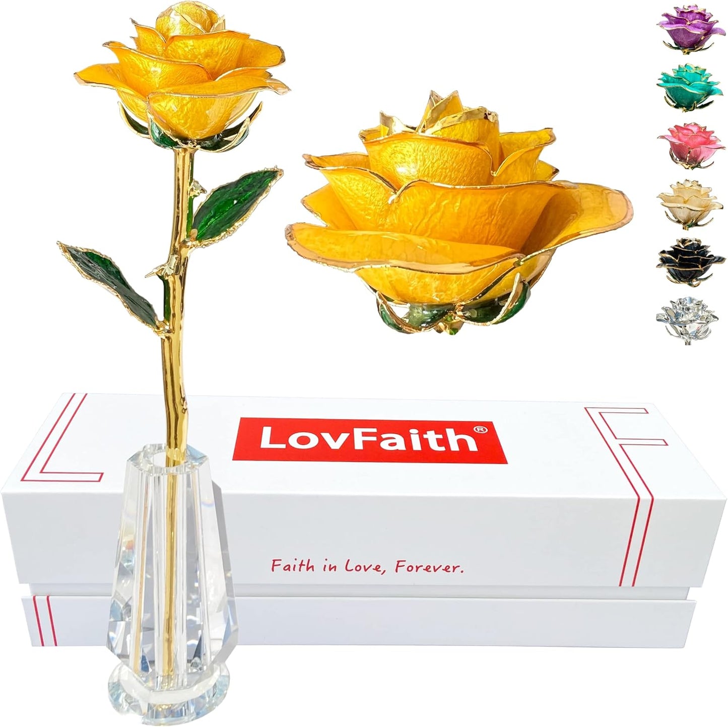 Valentine Gift Real Rose Dipped 24K Gold with Crystal Stand, Best Anniversary Rose Gift for Her Wife Mother Birthday Christmas (C61. Yellow -Thick Gold Blooming)