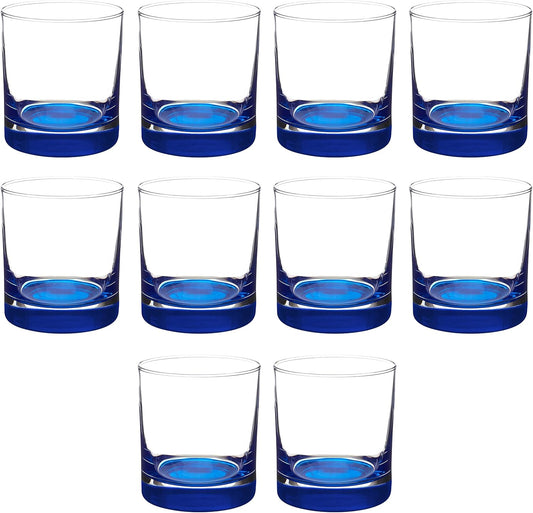 Whiskey Glasses by Libbey 10 oz. Set of 10, Bulk Pack - Heavy Base Old Fashioned Glass, Perfect for Scotch, Bourbon, Whiskey, Cocktail - Blue