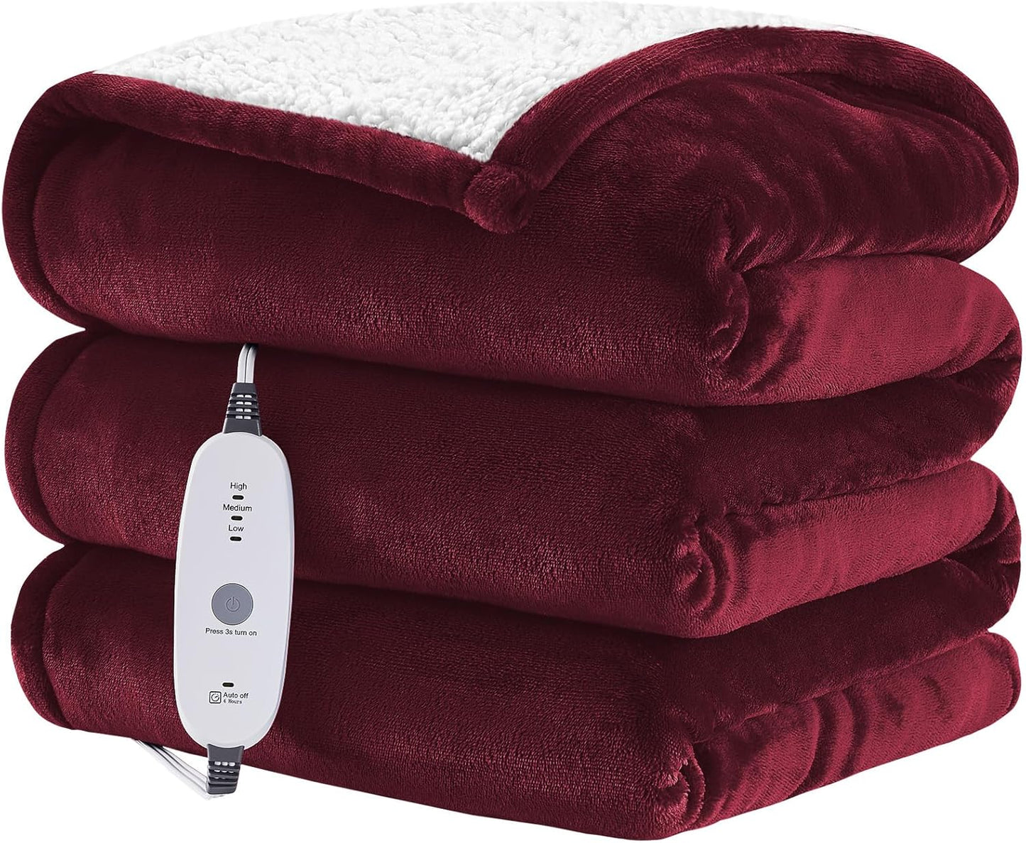 Heated Throw Blanket Flannel Electric Blanket Throw with 4 hrs Timer Auto-Off & 3 Heating Levels Sherpa Heated Blankets with Overheating Protection,72"x84",Red