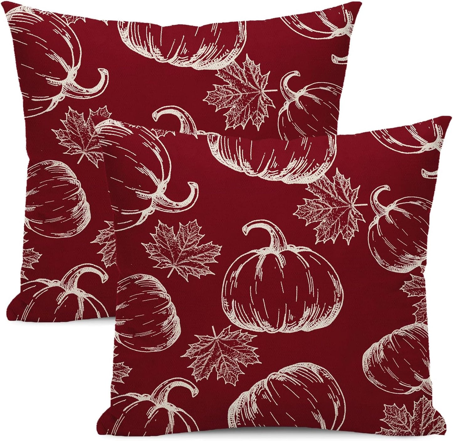Fall Decor Pillow Covers 18x18 Set of 2 Burgundy Red Pumpkin Maple Leaf Throw Pillow Covers Outdoor Autumn Thanksgiving Pumpkin Pillowcase for Decorative Linen Cushion Covers for Home Couch