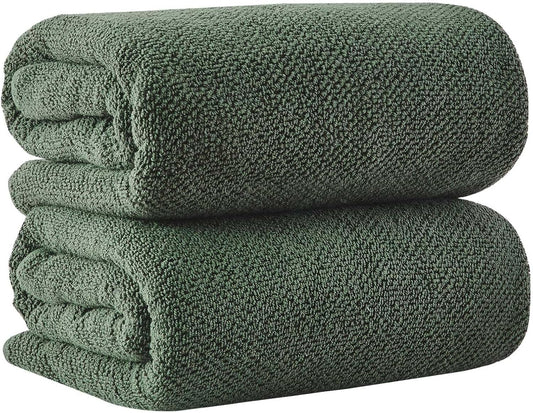 Green Bath Sheet - 100% Cotton Oversized 2 Pack 68x35 Towel Set - Absorbent, Quick-Drying, Durable Bath Sheet for Bathroom Decor - Low-Twist, Two-Ply Fibers (Forest Green)