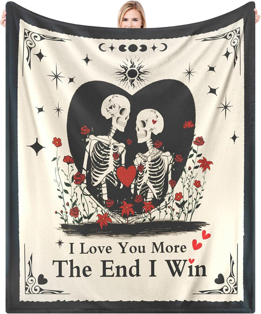 Couple Gifts Blanket for Her Him,Skull Love Throw Blanket for Boyfriend Girlfriend,I Love You More Anniversary Wedding Birthday Gift for Husband Wife 60"X50",Halloween Skeleton Decor Present