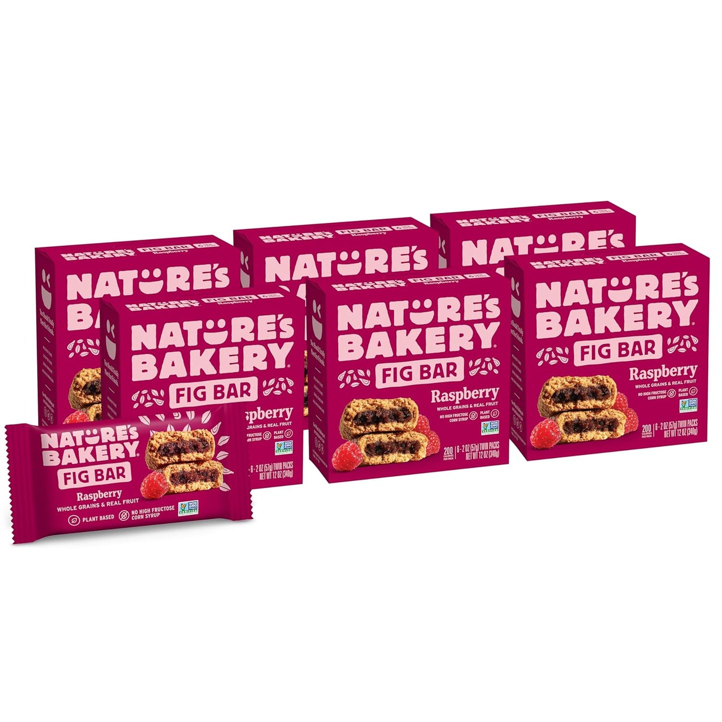 Nature’s Bakery Whole Wheat Fig Bars, Raspberry, Real Fruit, Vegan, Non-GMO, Snack bar, 6 Count (Pack of 6)