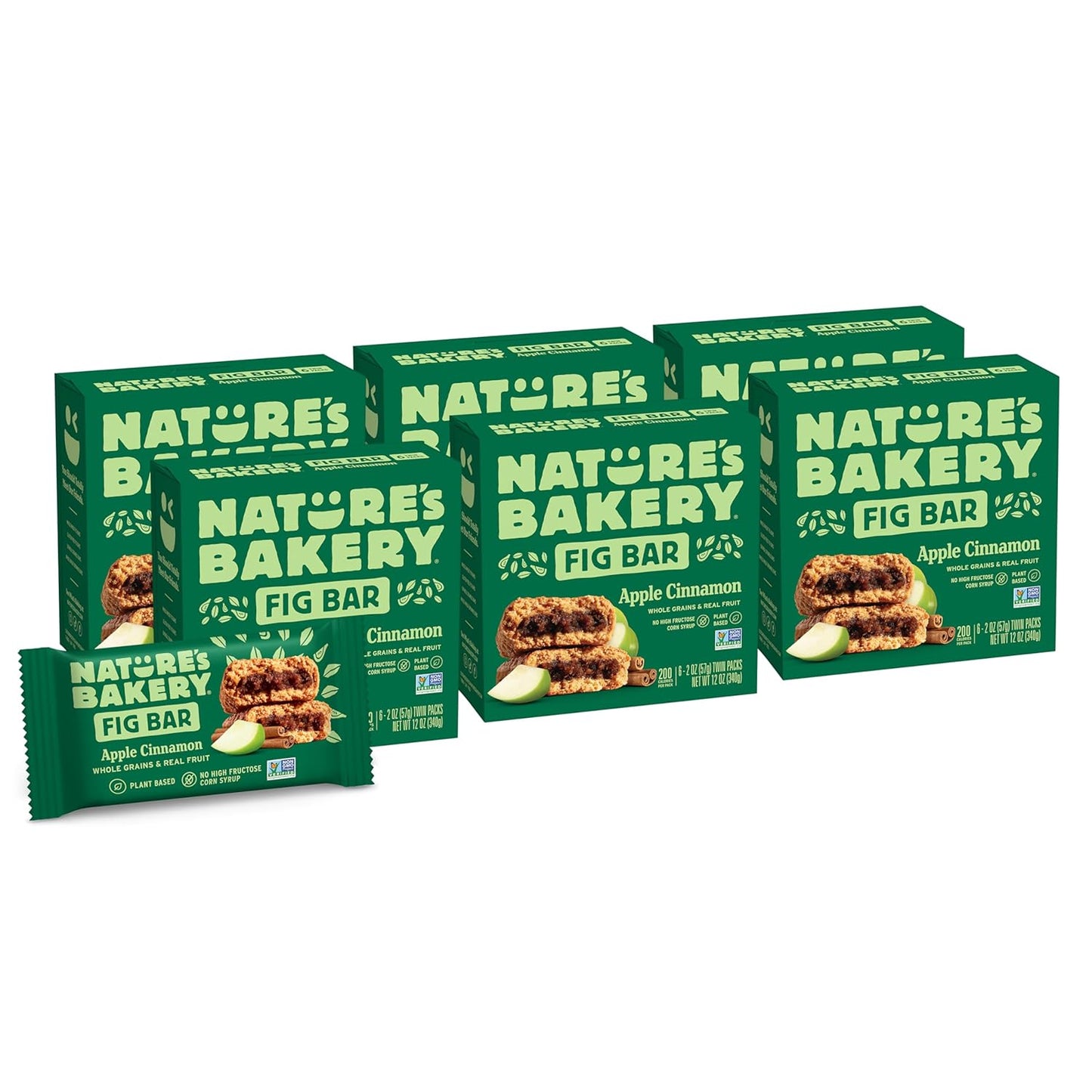 Nature’s Bakery Whole Wheat Fig Bars, Apple Cinnamon, Real Fruit, Vegan, Non-GMO, Snack bar, 6 Count (Pack of 6)