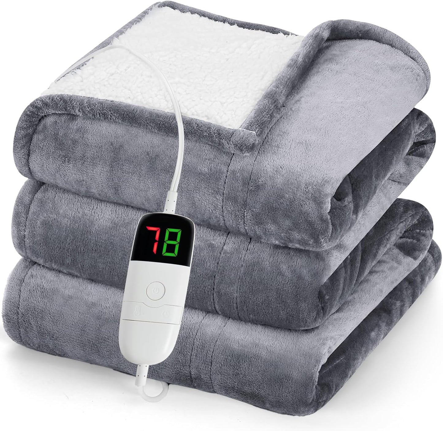 greenoak Heated Blanket Electric Throw 50"X60", Heating Blanket with 10 Heat Levels 8 Hours Auto-Off Overheat Protection, Fall & Winter Lap Office Chair Blanket Dorm Room, Grandma Gift,ETL Misty Grey
