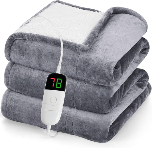 greenoak Heated Blanket Electric Throw 50"X60", Heating Blanket with 10 Heat Levels 8 Hours Auto-Off Overheat Protection, Fall & Winter Lap Office Chair Blanket Dorm Room, Grandma Gift,ETL Misty Grey
