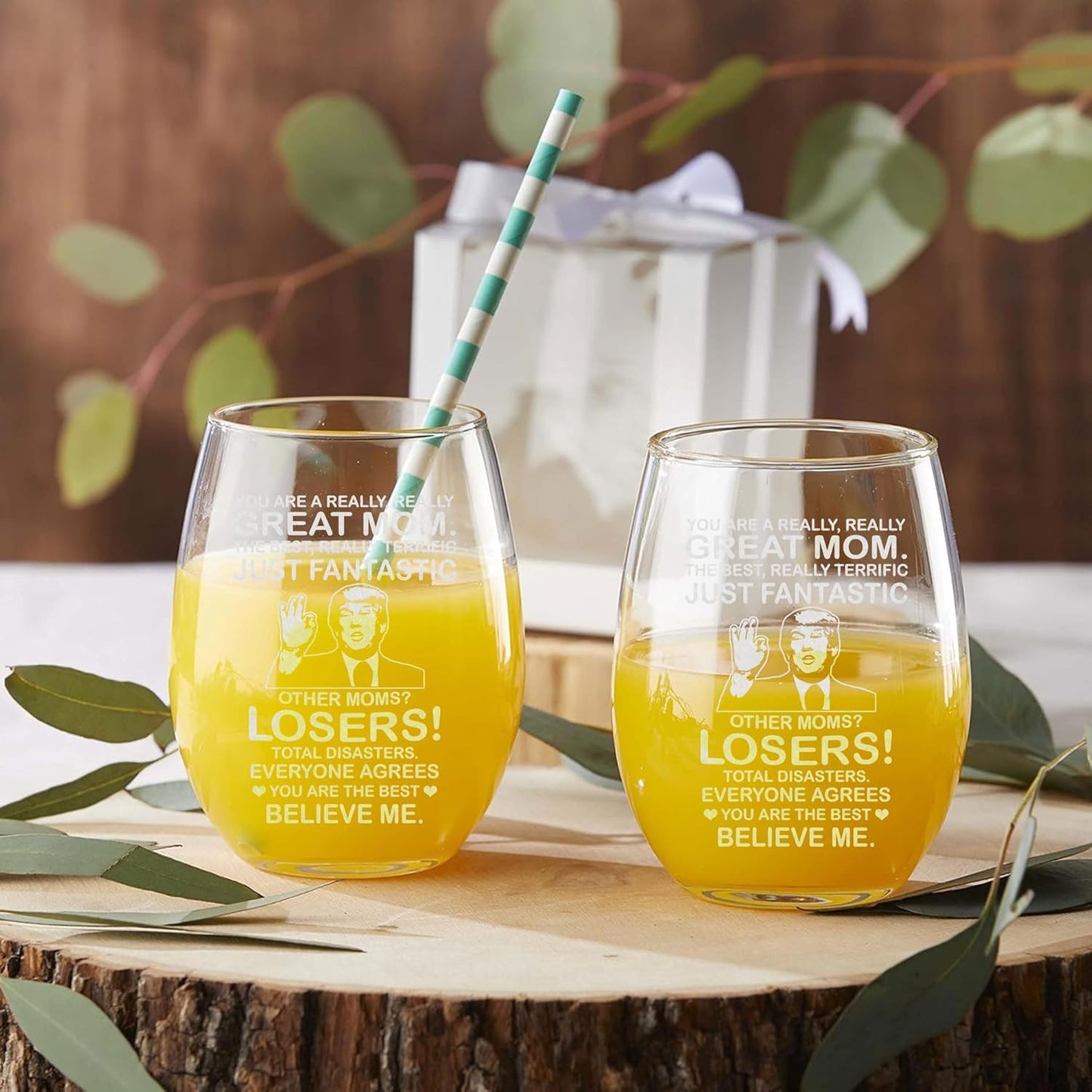 BETHEGIFT Gifts for Mom from Daughters, Son, Kids on Birthday, Christmas - Wine Glass for Xmas - Durable Crystal, Perfect for Mother - Mom Wine Glass 14oz