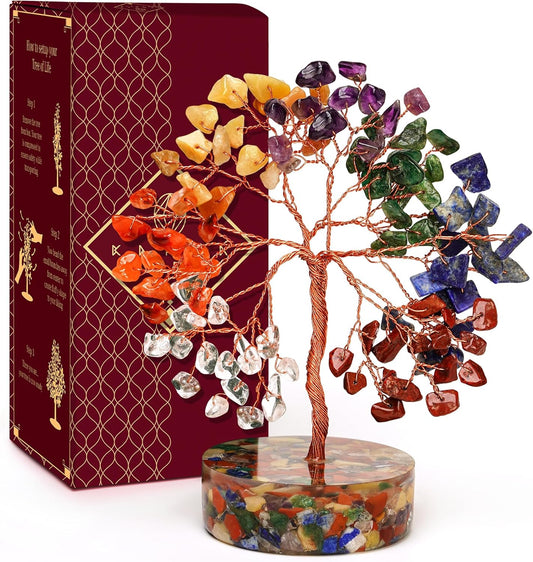7 Chakra Tree Gifts for Women, Handmade Crystal Tree of Life for Positive Energy, Money, Good Luck, Reiki Healing, Christmas Home Decor, Office Desk Decor, Unique Birthday Gifts for Mom, Sister