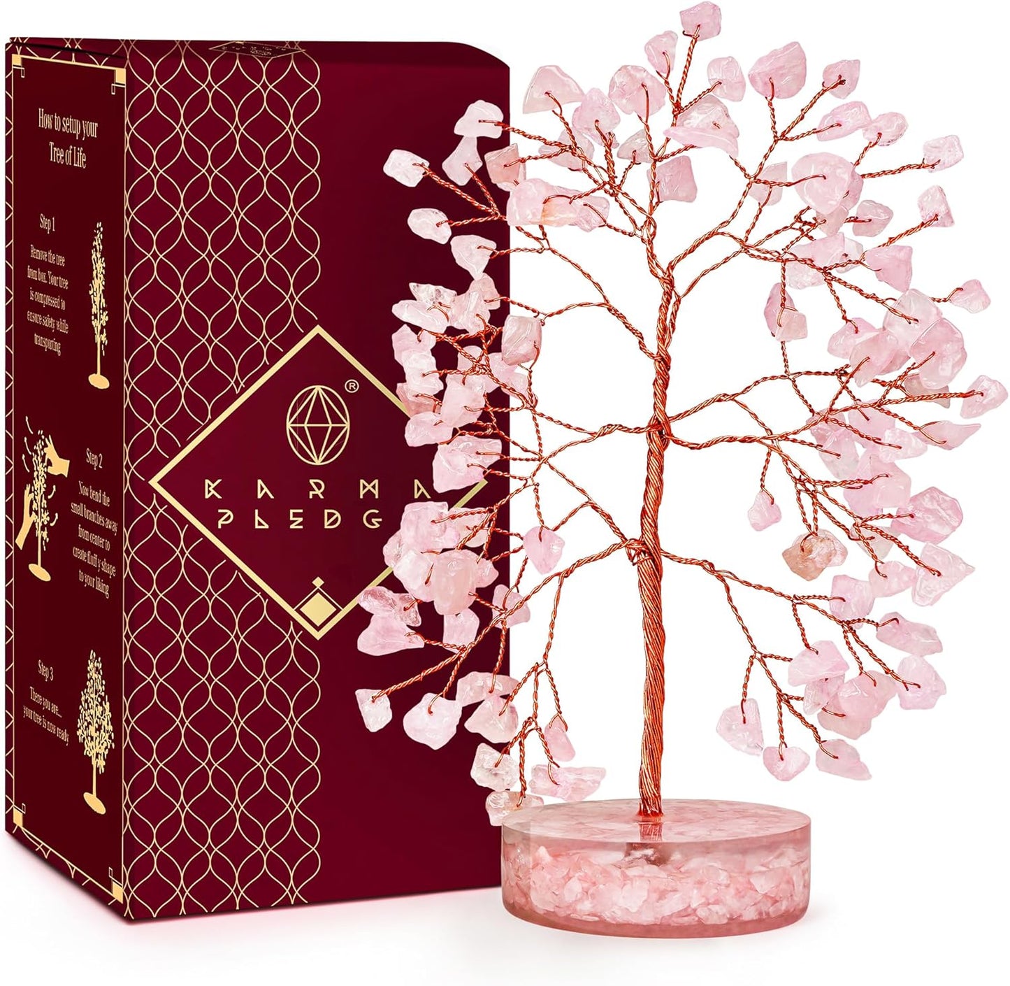 Crystal Tree for Home and Office Decor, Rose Quartz Chakra Healing Stones Handmade Feng Shui Tree of Life for Positive Energy, Money, Good Luck, Christmas Decor, Birthday Gifts for Women, Mom