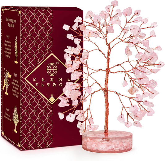 Crystal Tree for Home and Office Decor, Rose Quartz Chakra Healing Stones Handmade Feng Shui Tree of Life for Positive Energy, Money, Good Luck, Christmas Decor, Birthday Gifts for Women, Mom