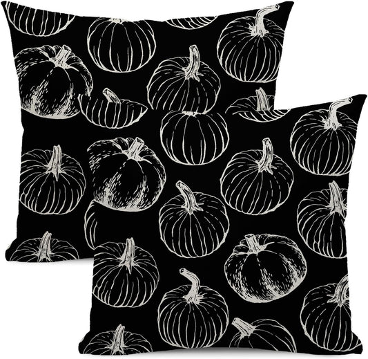 Fall Pillow Covers 18 x 18 Set of 2 Fall Black Pumpkin Throw Pillow Covers Outdoor Decor Autumn Harvest Thanksgiving Decoration Pillowcase Farmhouse Decorative Linen Cushion Case For Home Sofa