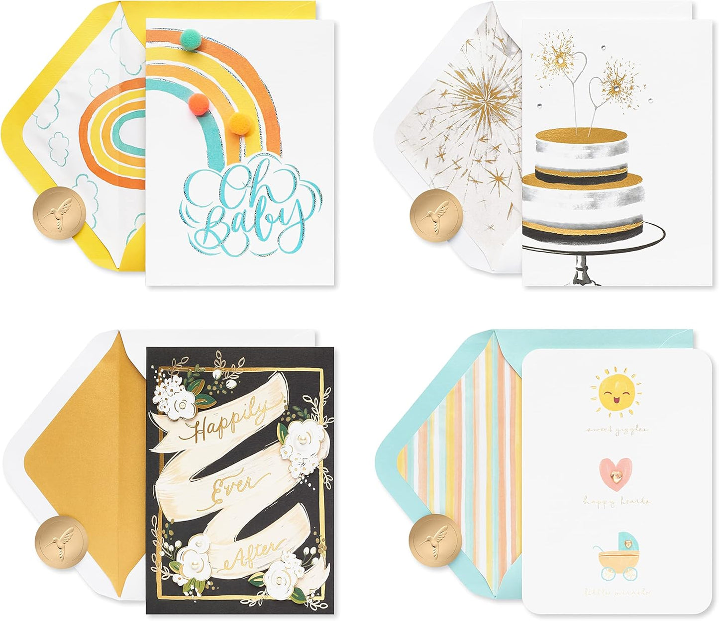 Papyrus Deluxe Boxed Wedding and New Baby Card Assortment, Happy Ever After and Bundle of Joy (4-Count)