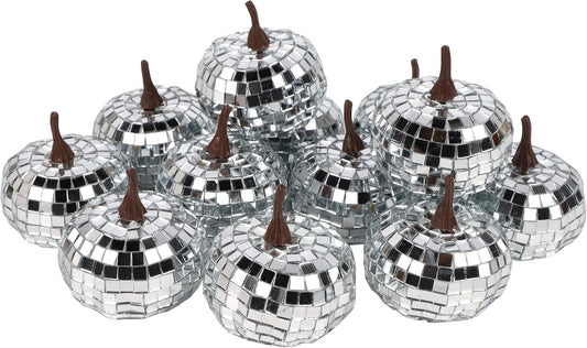 winemana 12 Pack Silver Pumpkin Fall Decor, Foam Glitter Pumpkins for Decorating Mini Artificial Craft Pumpkins for Thanksgiving Table Party Harvest Decorations