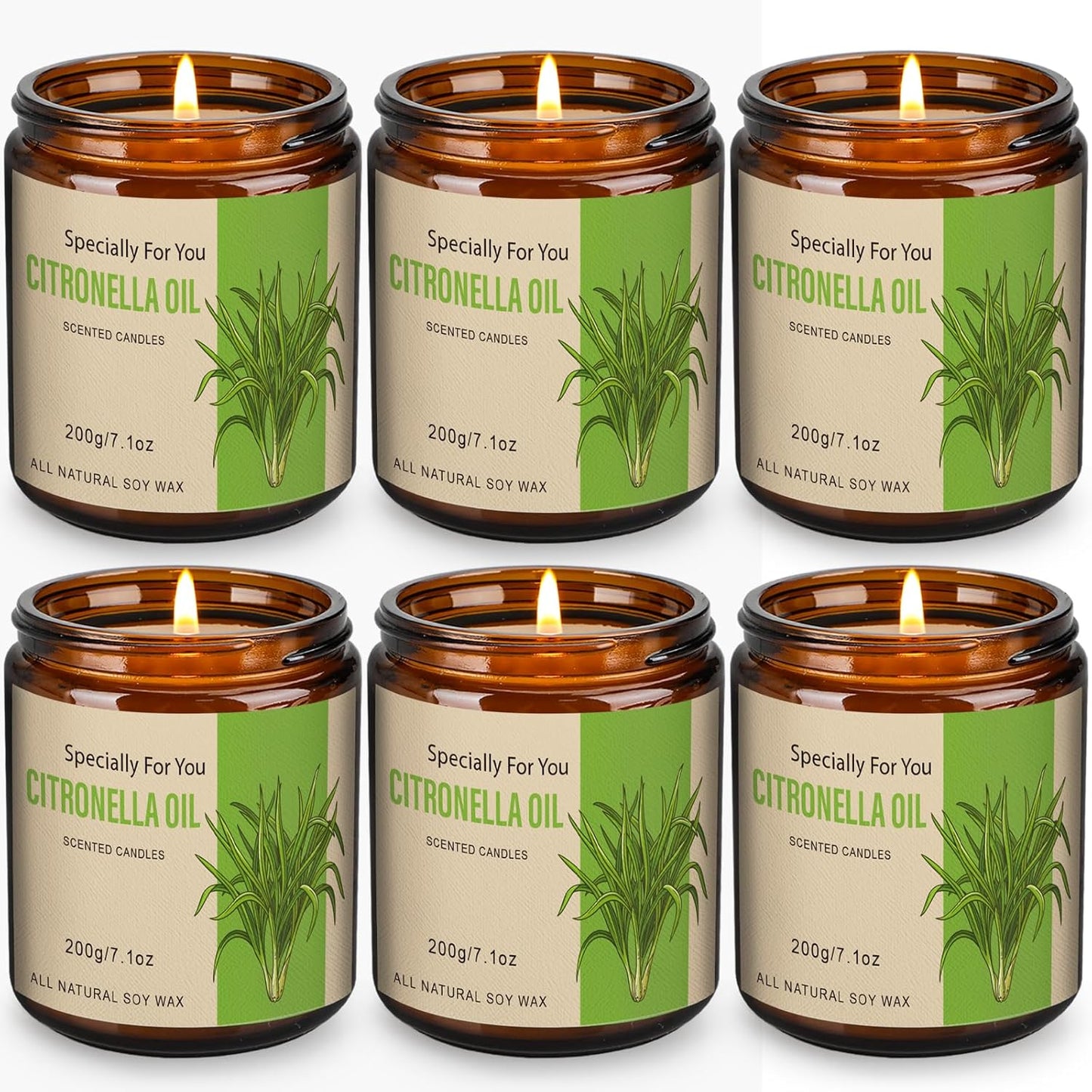 6 Pack Citronella Candles Outdoor, 42.6 Oz 300 Hours Burn Scented Citronella Candles, Citronellas Candle Set with Fresh Citronellas Oil and Natural Soy Wax for Camping, Garden, Patio, Yard, Balcony