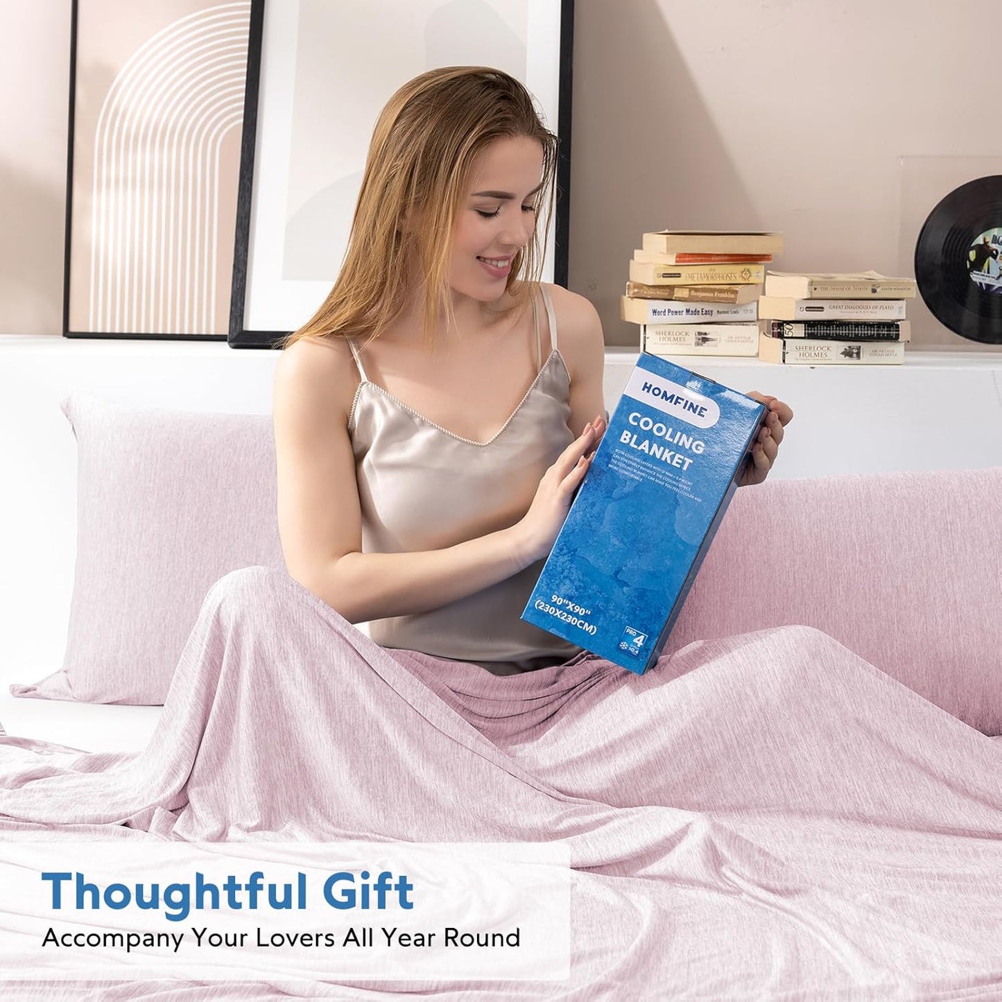 HOMFINE Cooling Blankets for Hot Sleepers - Summer Blanket Thin Lightweight Breathable Soft Double Side Enhanced Cooling for Bed Couch Sofa, Keep Cool for Night Sweats (Pink, 90 x 90 inches)