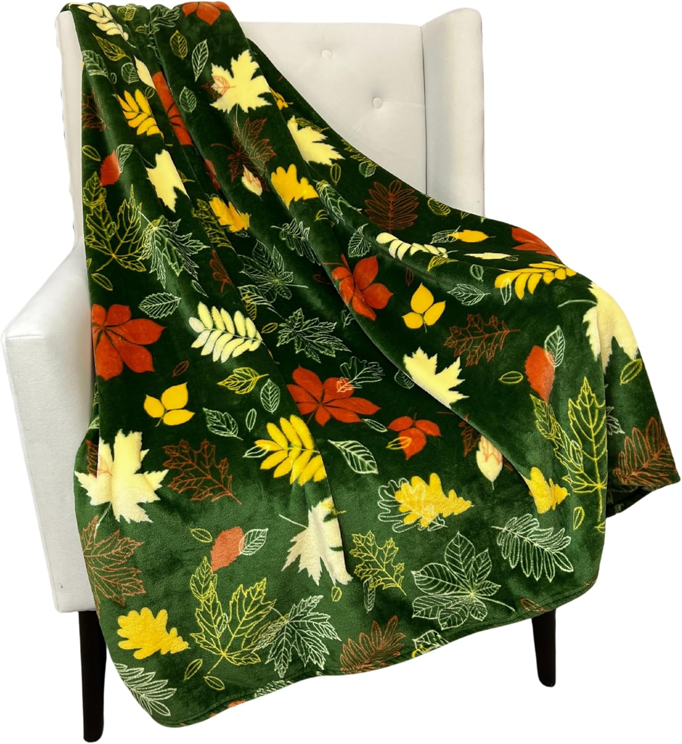 Fall Leaves Throw Blanket: Velvety Soft, Durable Fleece Accent for Bed Chair or Couch, Green Yellow Rust 50 x 70 inches