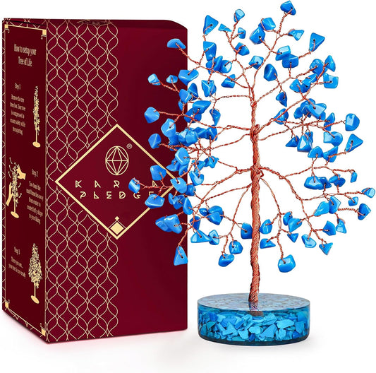 Crystal Tree for Home and Office Decor, Turquoise Chakra Healing Stones Handmade Feng Shui Bonsai Tree of Life for Positive Energy, Money, Good Luck, Christmas Decor, Birthday Gifts for Women, Mom