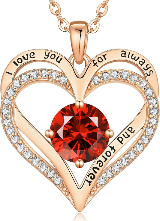 LOUISA SECRET Love Heart Birthstone Necklaces for Women, Birthday Gift for Women, Anniversary Jewelry for Wife Her, 925 Sterling Silver Pendant Necklace, Mother's Day Gift
