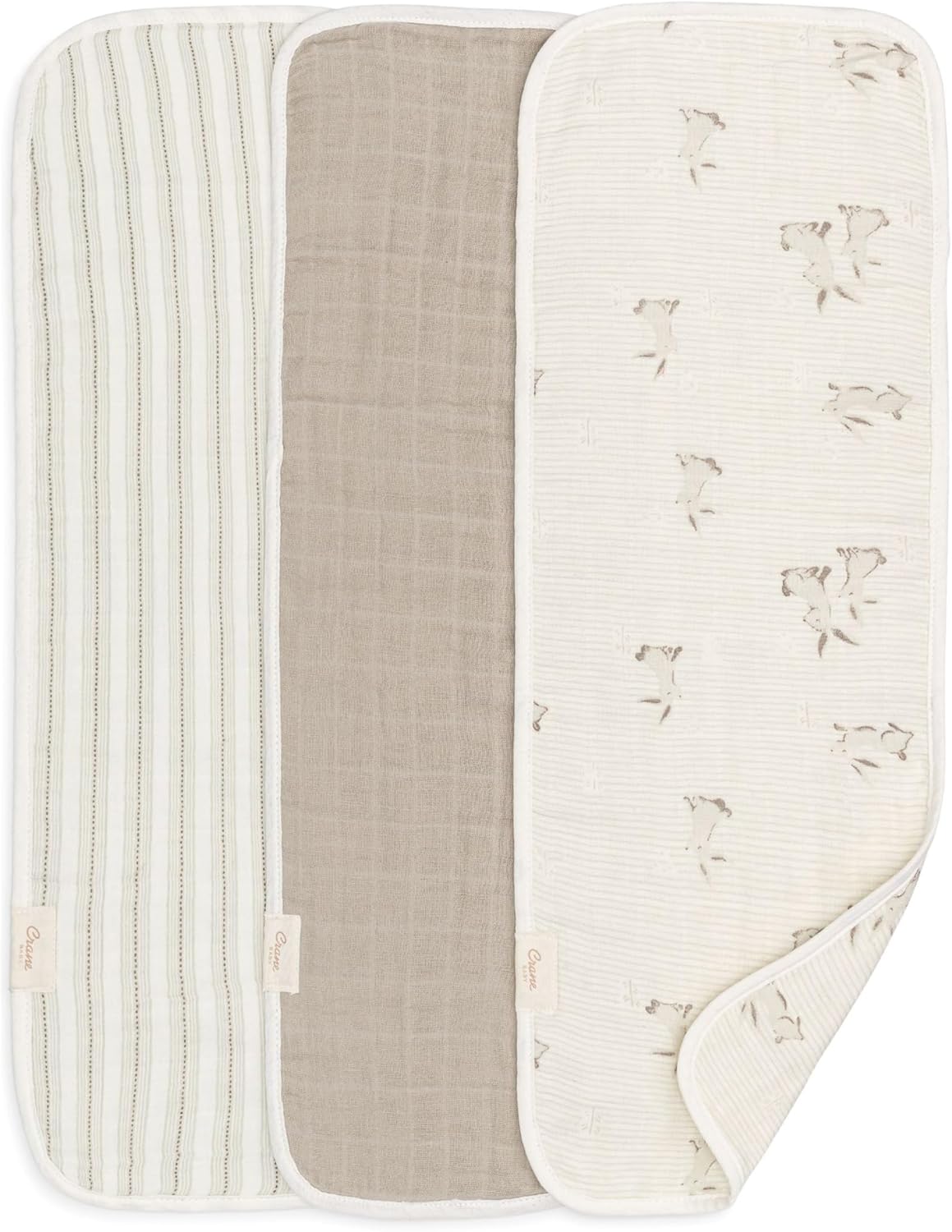 Crane Baby Organic Muslin Baby Burp Cloths, 3-Pack, 100% GOTS Organic Cotton, Absorbent, Lightweight, Machine Washable, Bunny