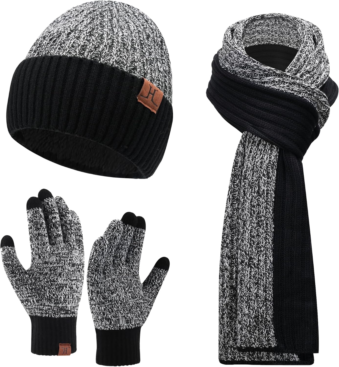 FZ FANTASTIC ZONE Mens Winter Knit Hat Beanie Long Neck Scarf Touchscreen Gloves Set Fleece Skull Caps Gifts for Men Women