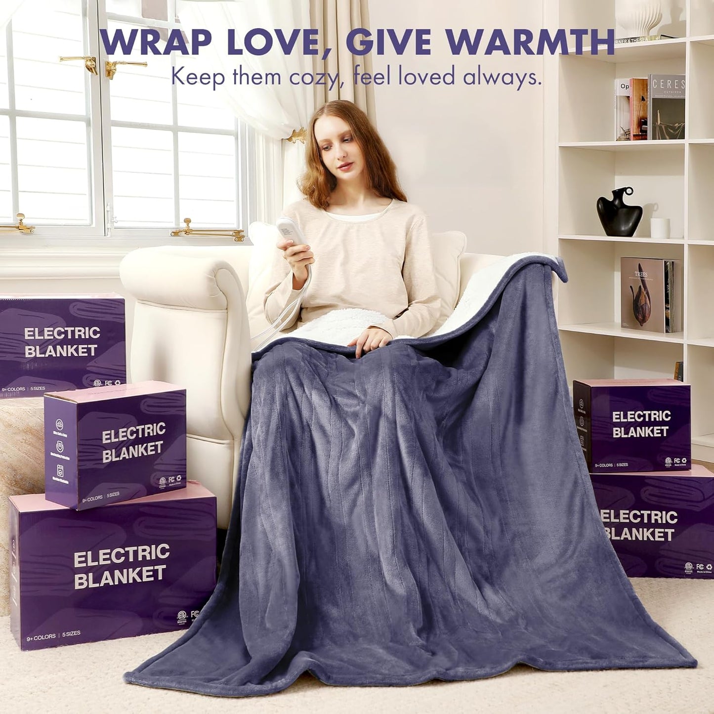 Heated Blanket Throw 50" x 60" - Soft Flannel Sherpa Electric Blanket Throw with 5 Heating Levels & 4 Hours Auto Off, Machine Washable, Ideal Gift for Grandma (Ash Violet)