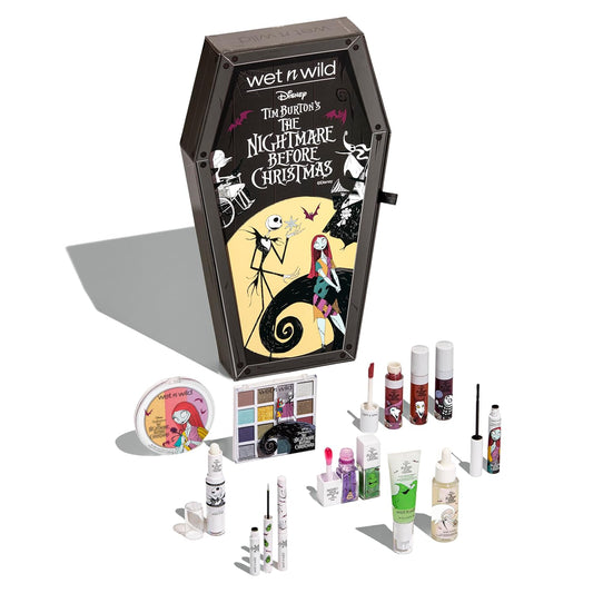 wet n wild Disney Nightmare Before Christmas Limited Edition PR Box - Coffin-Shaped Collector's Set with Eye, Face & Body Makeup, Color-Changing Lip Oils, Tubing Mascara & More - Cruelty-Free