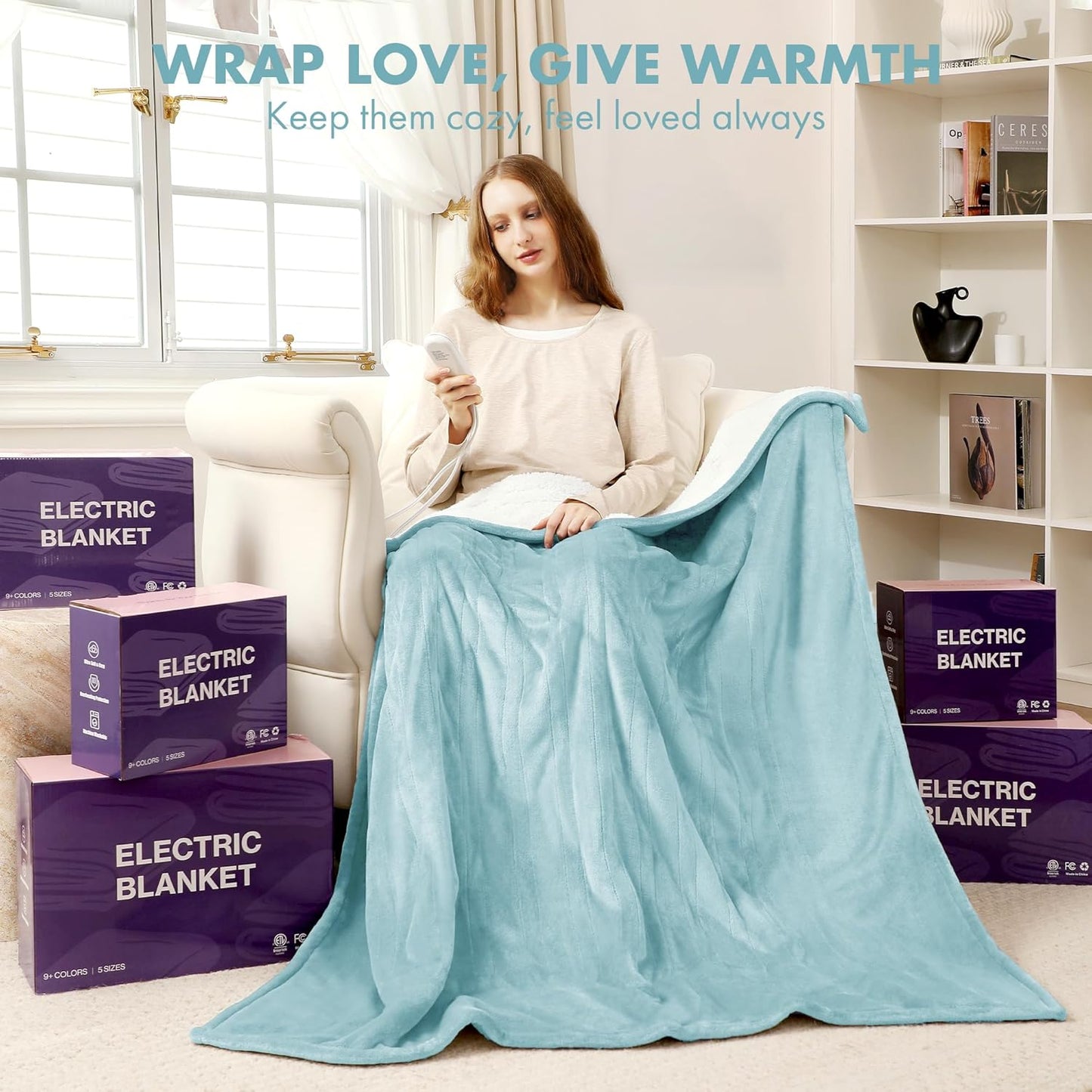 Electric Heated Blanket Throw 50" x 60" - Soft Flannel Sherpa with 5 Heating Levels & 4 Hours Auto Off, Heated Lap Blanket as a Gift for Grandma, Machine Washable (Blue)