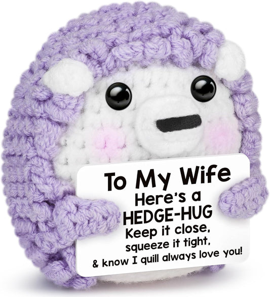 Mini Funny Hedgehog Birthday Gifts for Her Wife from Husband Kids, To My Wife Wifey Romantic Wedding Anniversary Valentines Gifts, I Love You Couple Gift Ideas, Handmade Crochet Animals Desk Decor