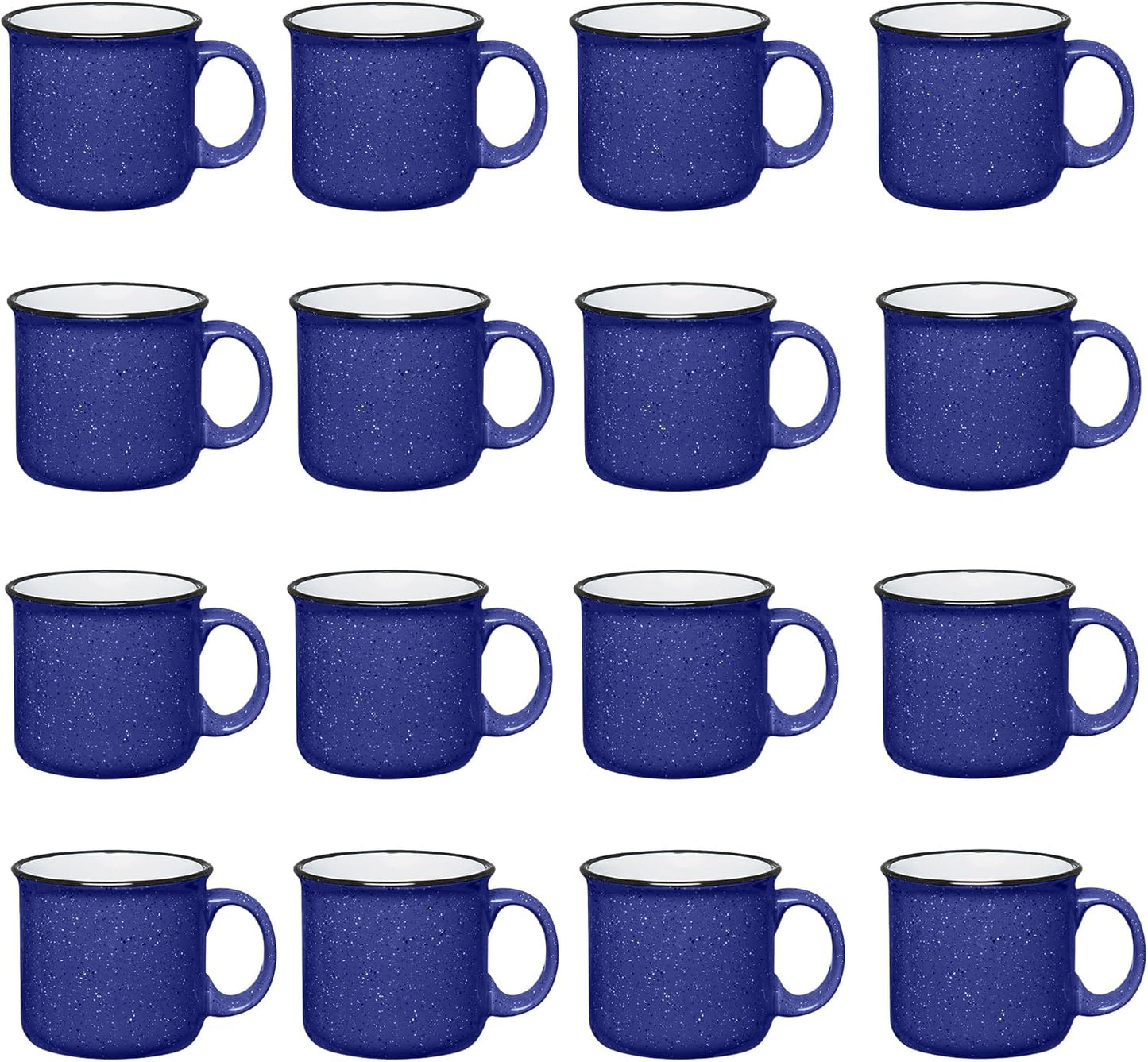 Set of 16 Ceramic Campfire Mugs – 15 Oz, Cobalt Blue – Coffee & Tea Cups for Home, Work, Travel, Camping – Customizable, Great for DIY, Events, Companies