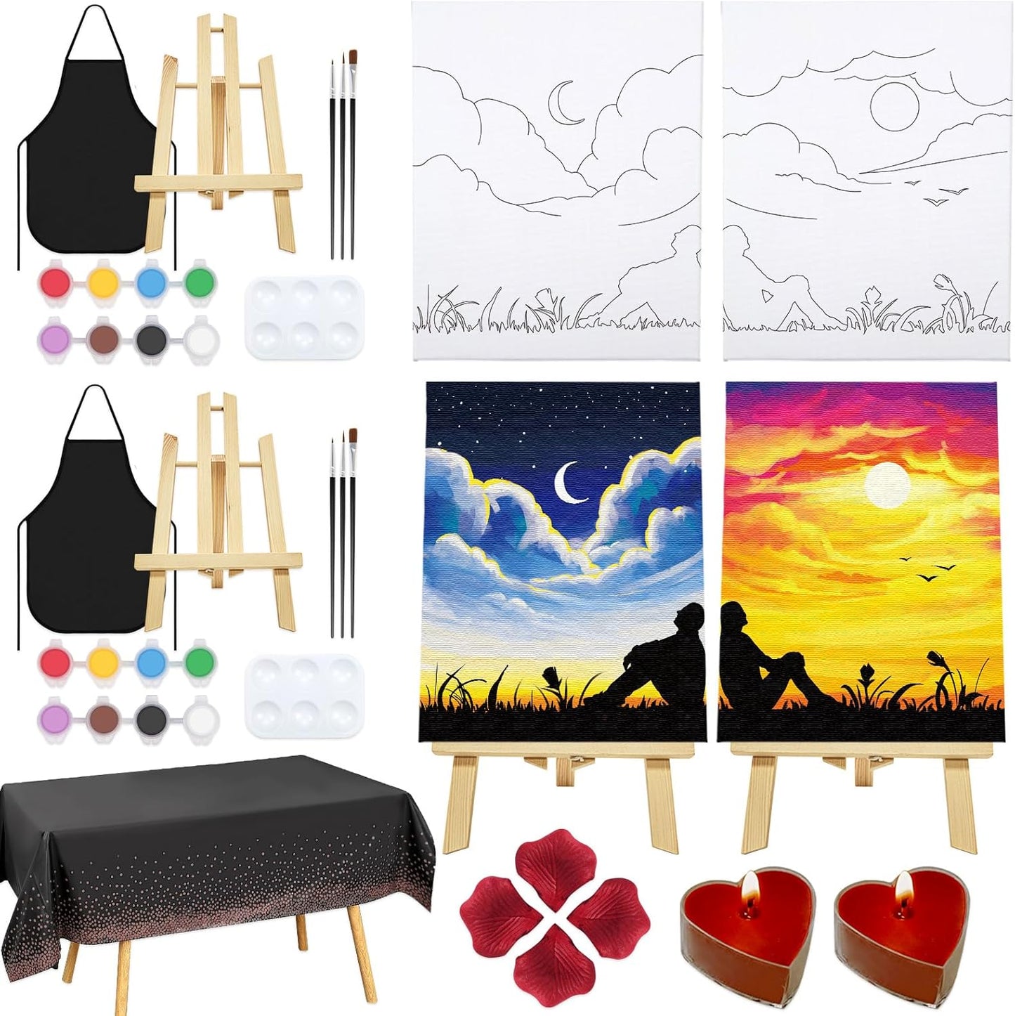Nuberlic Date Night Painting Kit for Couples Sip and Paint Kit for Adults Couples Pre Drawn Canvas to Paint for Adults Afro Romantic Valentine's Day Gift 2 Pack 8" X 10"