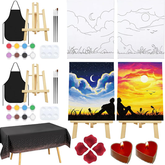 Nuberlic Date Night Painting Kit for Couples Sip and Paint Kit for Adults Couples Pre Drawn Canvas to Paint for Adults Afro Romantic Valentine's Day Gift 2 Pack 8" X 10"