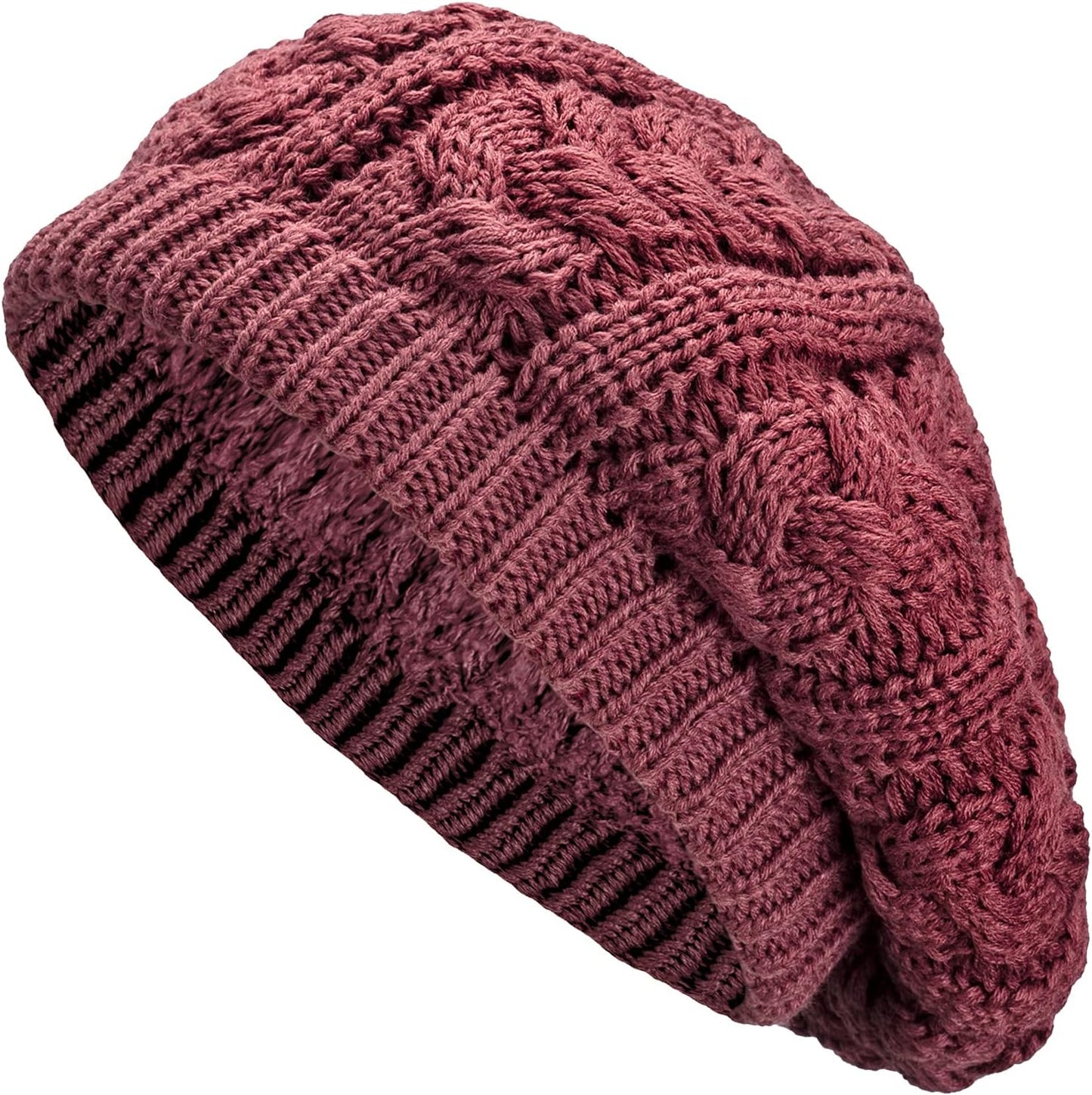 BYOS Womens Winter Cozy Cable Fleece Lined Knit Beret Beanie Hat (Set Available)