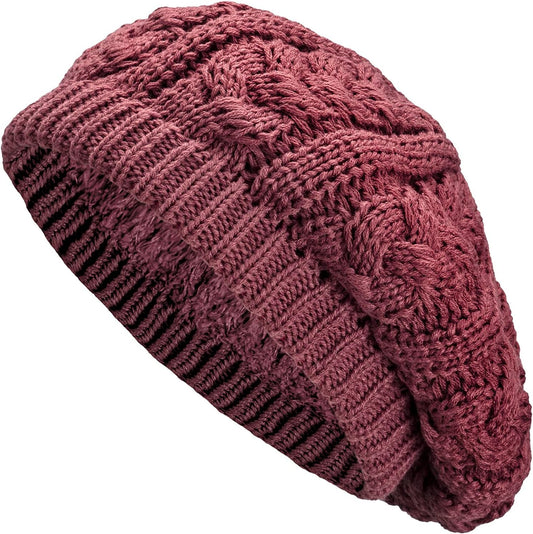BYOS Womens Winter Cozy Cable Fleece Lined Knit Beret Beanie Hat (Set Available)