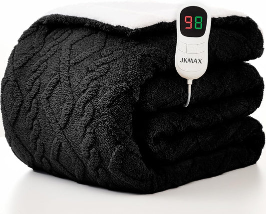 JKMAX Heated Electric Blanket Full Size-72"x84" Heating Blanket with 10 Heating Levels & 5 Time Settings Over-Heat Protection，Winter Warmer for Adults with ETL Certification（Black）