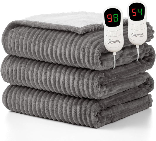 Homemate Electric Heated Blanket Queen Size - 84"x90" Heating Blanket Queen Size Dual Control 1/2/4/6/8 Hours Auto-Off 10 Heat Level Over-Heat Protection Soft Flannel Sherpa ETL Certification