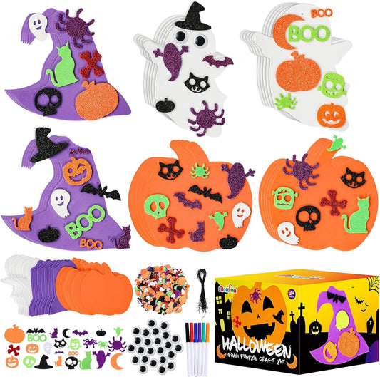 Max Fun 302PCS Halloween Crafts for Kids - Foam Pumpkins, Stickers, Ghost & Witch Hat Decorations for Kids Party Favors & Activities
