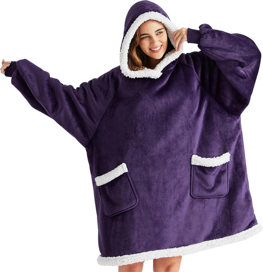Bedsure Blanket Hoodie, Wearable Blanket for Adults & Kids as Gifts for Women Men, Birthday Gifts for Women Mom Girl Sherpa Oversized Hoodie, Ultra Violet, Standard