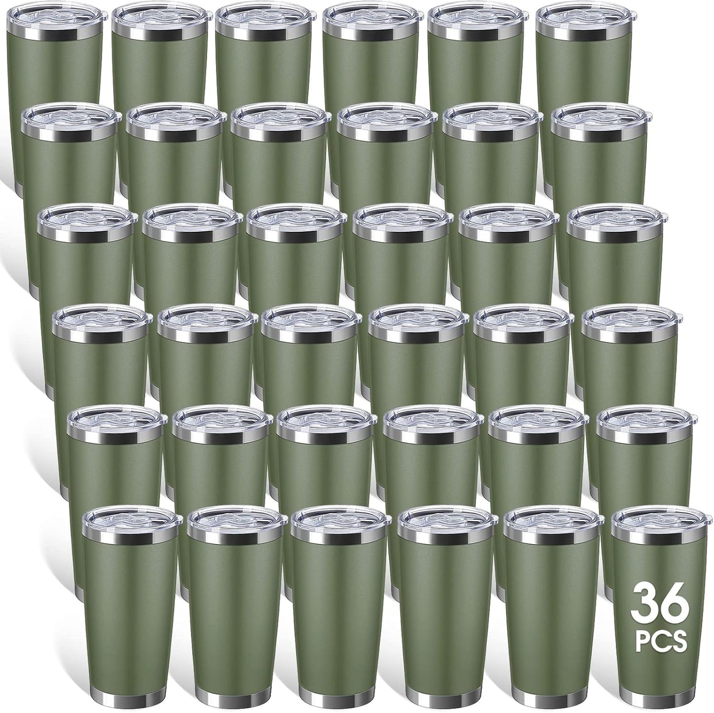 Sieral 36 Packs Stainless Steel Tumbler Bulk with Lid Vacuum Double Wall Insulated Travel Coffee Mug Powder Coated Tumbler Cup for Graduation Wedding Christmas Birthday Party(Army Green, 20 oz)