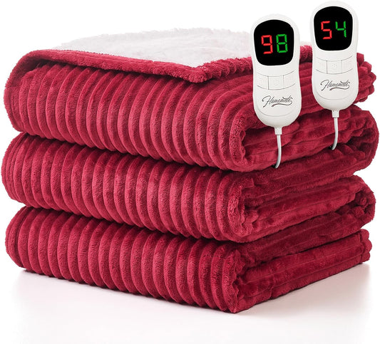 Homemate Electric Heated Blanket Queen Size - 84"x90" Heating Blanket Queen Size Dual Control 1/2/4/6/8 Hours Auto-Off 10 Heat Level Over-Heat Protection Soft Flannel Sherpa ETL Certification