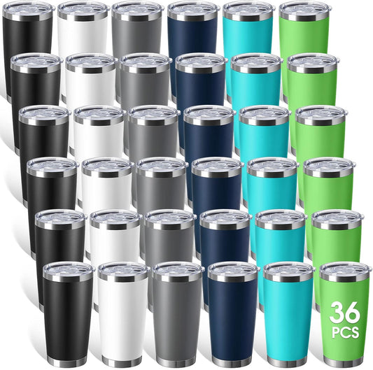 Sieral 36 Packs Stainless Steel Tumbler Bulk with Lid Vacuum Double Wall Insulated Travel Coffee Mug Powder Coated Tumbler Cup for Graduation Wedding Christmas Birthday Party(Multicolor, 20 oz)