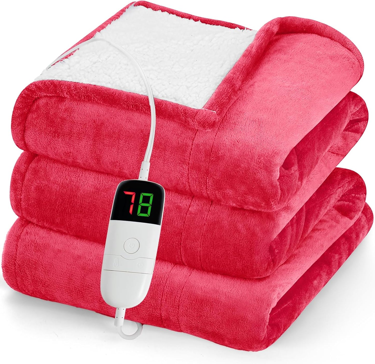 greenoak Heated Blanket Electric Throw 50"X60", Heating Blanket with 10 Heat Levels 1/2/4/6/8 Hours Auto-Off Overheat Protection, Flannel Sherpa Soft Warm Heater, ETL Certified Coral Pink