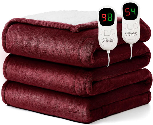 Homemate Electric Heated Blanket King Size - 100"x90" Heating Blanket King Size Dual Control 1/2/4/6/8 Hours Auto-Off 10 Heat Level Over-Heat Protection Flannel Sherpa ETL Certification