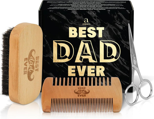 Gifts for Dad from Daughter Son - Best Dad Ever Beard Kit for Men Grooming and Care with Brush, Comb, Scissors & Storage Bag - Best Dad Ever Gifts on Fathers Day, Beard Growth Kit for Men