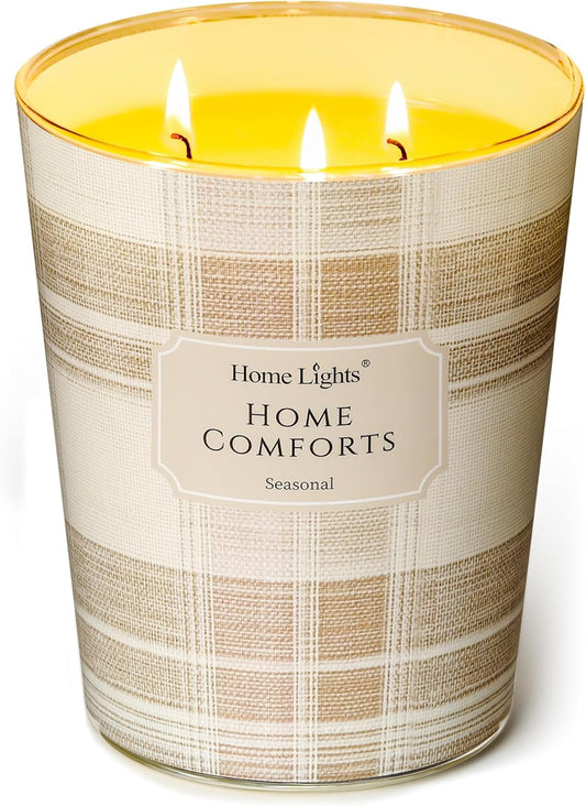 HomeLights Home Comforts Scented Candles | 34oz Soy Candles Rustic Modern 3-Wick Large Candle Jars | Ideal Candle Gifts for Events, Home Decor Stress, Relief & Relaxation