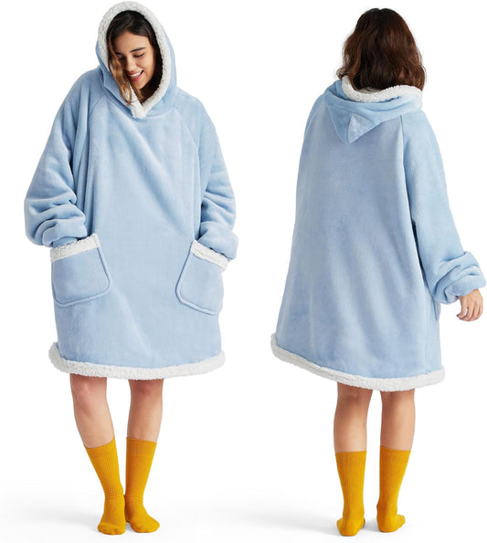 Bedsure Blanket Hoodie, Wearable Blanket for Adults & Kids as Gifts for Women Men, Birthday Gifts for Women Mom Girl Sherpa Oversized Hoodie, Sky Blue, Standard