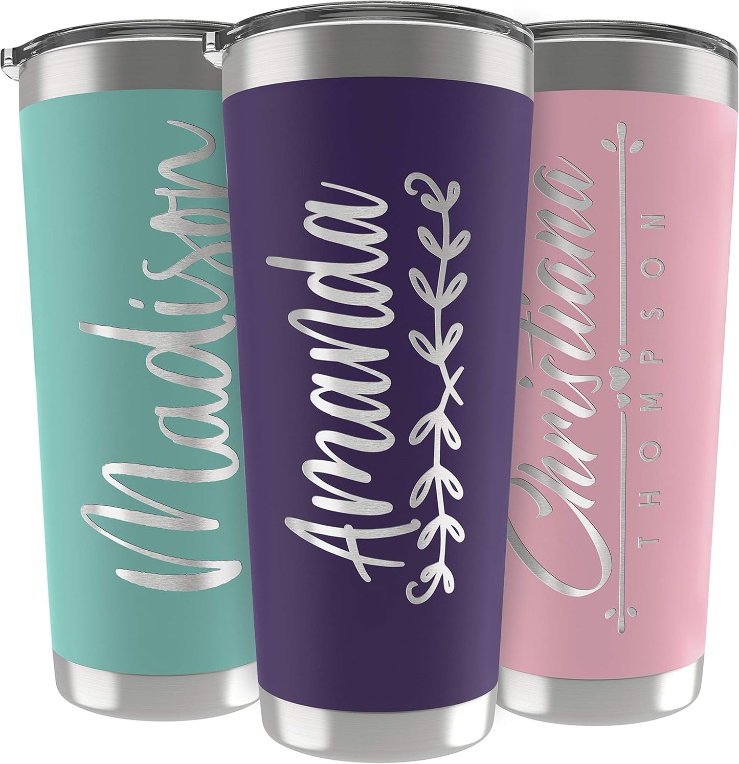 Personalized Gifts For Women - 30 Oz. Custom Tumblers w/Lid, Purple - Insulated Travel Coffee Mugs - Optional Straw Set, Stainless Steel Double Wall Coffee Tumbler, Personalized Cups