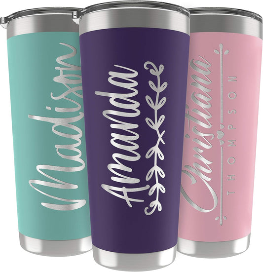 Personalized Gifts For Women - 30 Oz. Custom Tumblers w/Lid, Purple - Insulated Travel Coffee Mugs - Optional Straw Set, Stainless Steel Double Wall Coffee Tumbler, Personalized Cups